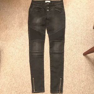 Free People  Button Front Moto Black Grey Jeans